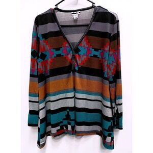 Mirror‎ Image BOHO Southwestern Tunic Top Womens Large Faux Leather Trim